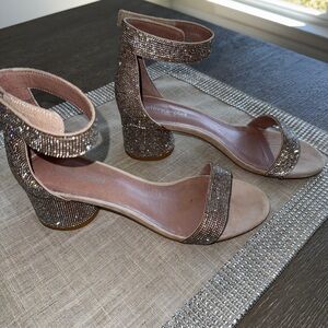 Jeffrey Campbell Women's Sparkling Block Heel Sandals - Silver and Tan